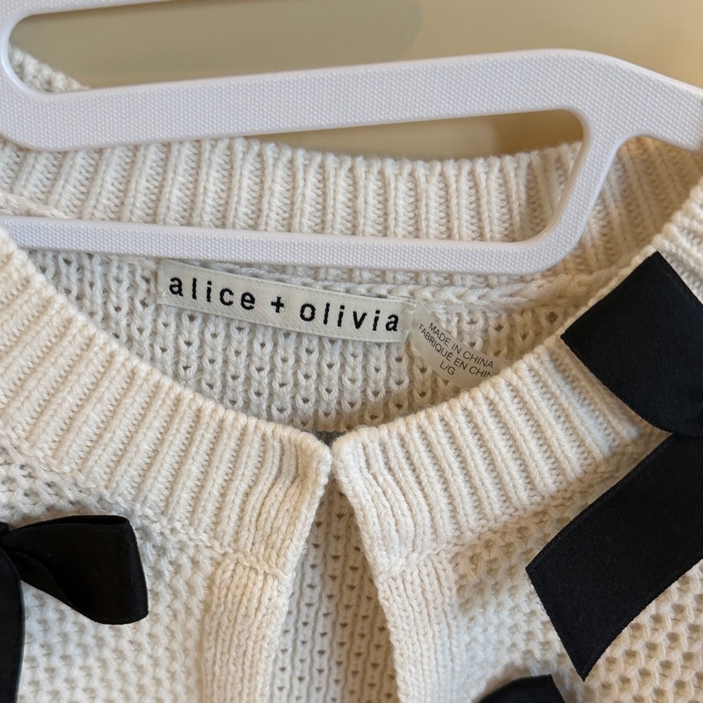 Alice + Olivia Cream Sweater with Black Bows - Picture 2 of 3